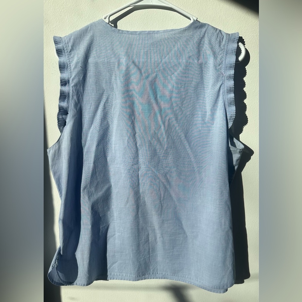 J. Crew factory Airy Blue Cotton Poplin sleeveless Ruffle top Size 14 - Picture 3 of 7